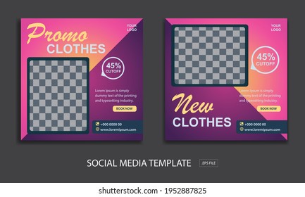 Set of Editable minimal square banner template. for promotion clothes . Suitable for social media post and web internet ads.