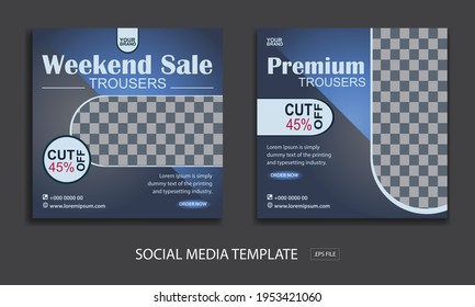 Set of Editable minimal square banner template. for promotion trousers . Suitable for social media post and web internet ads.