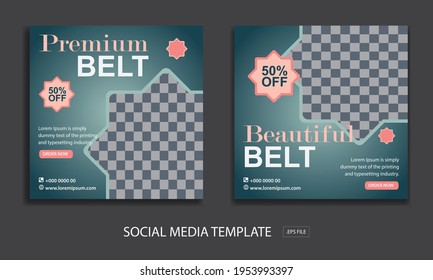 Set of Editable minimal square banner template. for promotion belt. with color green, Suitable for social media post and web internet ads.
