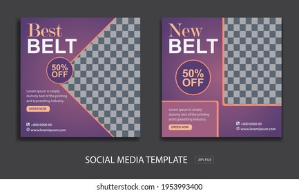 Set of Editable minimal square banner template. for promotion belt. with color purple, Suitable for social media post and web internet ads.