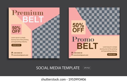 Set of Editable minimal square banner template. for promotion belt. Suitable for social media post and web internet ads.