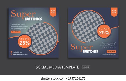 Set of Editable minimal square banner template. for promotion super watches. Suitable for social media post and web internet ads. with color purple