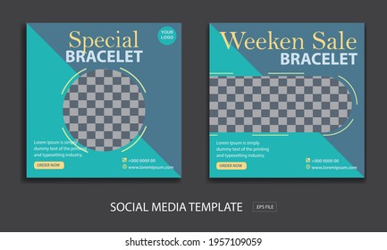 Set of Editable minimal square banner template. for promotion bracelet . Suitable for social media post and web internet ads.