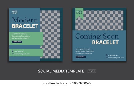 Set of Editable minimal square banner template. for promotion bracelet . Suitable for social media post and web internet ads.