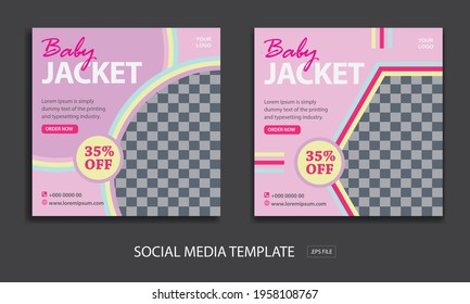 Set of Editable minimal square banner template. social media marketing template for promotion girl jacket with color pink