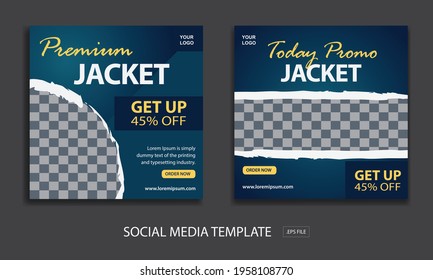 Set of Editable minimal square banner template. social media marketing template for promotion jacket with color black and blue