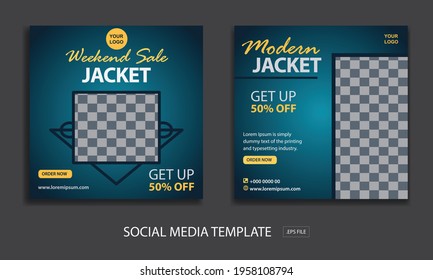 Set of Editable minimal square banner template. social media marketing template for promotion jacket with color blue and green