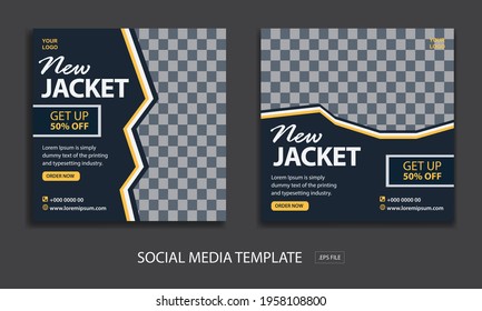 Set of Editable minimal square banner template. social media marketing template for promotion jacket with color black and yellow