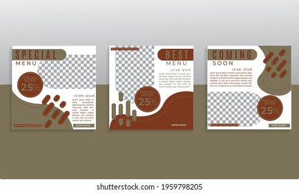 Set up an editable minimal square banner template. with brown color and abstract shape. Suitable for social media posts and internet web advertising.