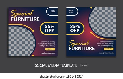 Set of Editable minimal square banner template. for promotion furniture . Suitable for social media post and web internet ads.