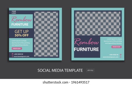 Set of Editable minimal square banner template. for promotion furniture . Suitable for social media post and web internet ads.