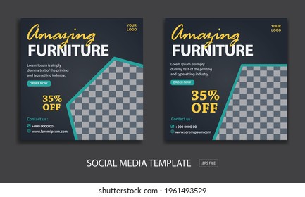 Set of Editable minimal square banner template. for promotion furniture. Suitable for social media post and web internet ads.
