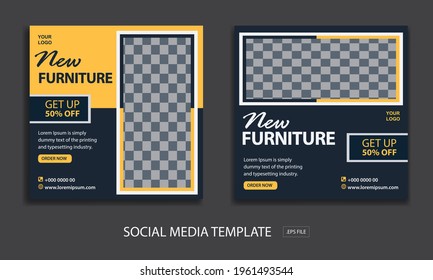Set of Editable minimal square banner template. for promotion furniture . Suitable for social media post and web internet ads.