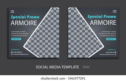 Set of Editable minimal square banner template. for promotion armoire whit color grey . Suitable for social media post and web internet ads. Vector illustration with photo college