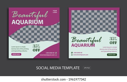 Set of Editable minimal square banner template. for promotion aquarium whit color purple . Suitable for social media post and web internet ads. Vector illustration with photo college