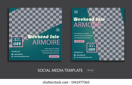 Set of Editable minimal square banner template. for promotion armoire whit color green . Suitable for social media post and web internet ads. Vector illustration with photo college
