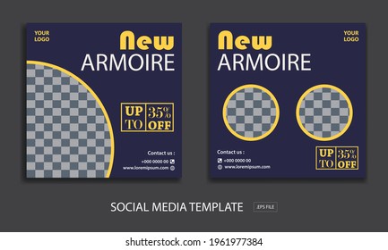 Set of Editable minimal square banner template. for promotion armoire whit color blue . Suitable for social media post and web internet ads. Vector illustration with photo college