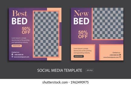 Set of Editable minimal square banner template. for for promotion bed with color green . Suitable for social media post and web internet ads. Vector illustration with photo college