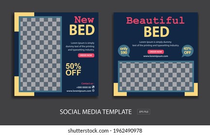 Set of Editable minimal square banner template. for for promotion bed with color blue and yellow . Suitable for social media post and web internet ads. Vector illustration with photo college