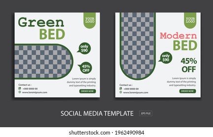 Set of Editable minimal square banner template. for for promotion bed with color white and green . Suitable for social media post and web internet ads. Vector illustration with photo college