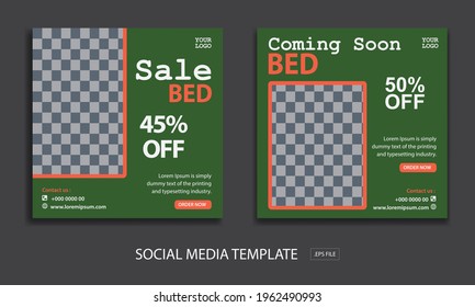 Set of Editable minimal square banner template. for for promotion bed with color green . Suitable for social media post and web internet ads. Vector illustration with photo college