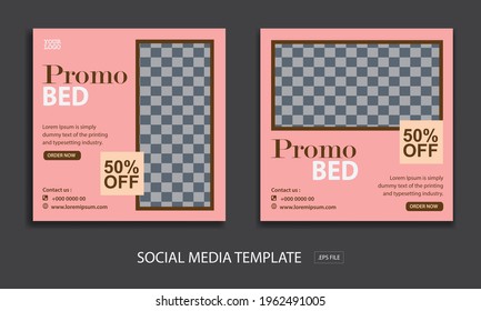 Set of Editable minimal square banner template. for for promotion bed with color pink  . Suitable for social media post and web internet ads. Vector illustration with photo college