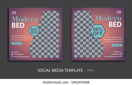 Set of Editable minimal square banner template. for for promotion bed with color purple  . Suitable for social media post and web internet ads. Vector illustration with photo college