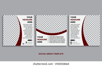 Set of editable minimal square banner templates. brown background color with striped outline. Suitable for social media posts and web internet advertising. Vector illustration with college photos