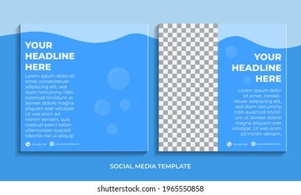 Set up an editable minimal square banner template. Blue background color with striped outline. Suitable for social media posts and internet web advertising. Illustration with college photo vector
