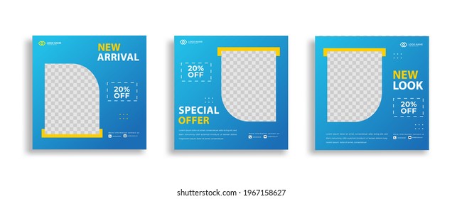 Set of Editable minimal square banner template. White purple background color with geometric shapes