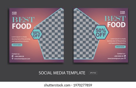 Set of Editable minimal square banner template. for Promotion food. Suitable for social media post and web internet ads. Vector illustration with photo college