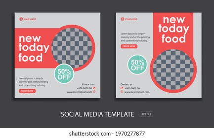 Set of Editable minimal square banner template. for Promotion food. Suitable for social media post and web internet ads. Vector illustration with photo college