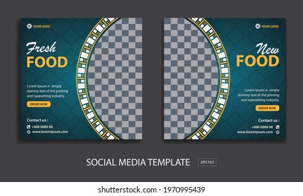 Set of Editable minimal square banner template. for promotion food. Suitable for social media post and web internet ads. Vector illustration with photo college