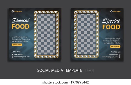 Set of Editable minimal square banner template. for promotion food. Suitable for social media post and web internet ads. Vector illustration with photo college
