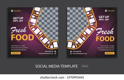 Set of Editable minimal square banner template. for promotion food. Suitable for social media post and web internet ads. Vector illustration with photo college