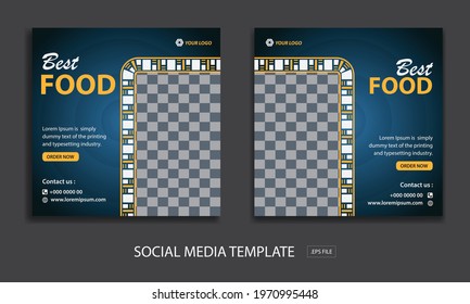 Set of Editable minimal square banner template. for promotion food. Suitable for social media post and web internet ads. Vector illustration with photo college