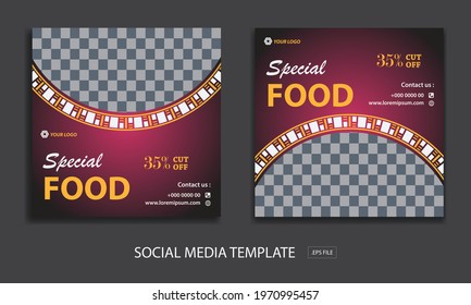 Set of Editable minimal square banner template. for promotion food. Suitable for social media post and web internet ads. Vector illustration with photo college