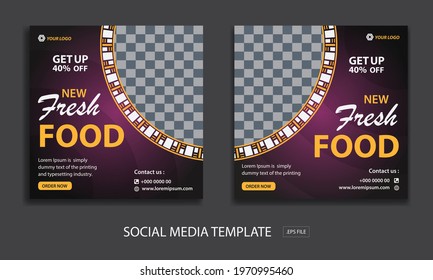 Set of Editable minimal square banner template. for promotion food. Suitable for social media post and web internet ads. Vector illustration with photo college