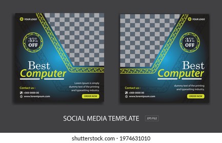 Set of Editable minimal square banner template. for promotion computer Suitable for social media post and web internet ads. Vector illustration with photo college