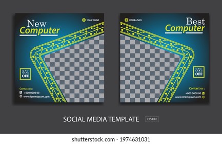 Set of Editable minimal square banner template. for promotion computer Suitable for social media post and web internet ads. Vector illustration with photo college