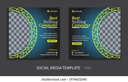 Set of Editable minimal square banner template. for promotion computer Suitable for social media post and web internet ads. Vector illustration with photo college