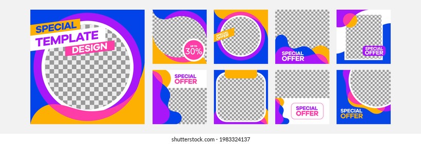 Set of Editable minimal square banner template. feeds social media modern color full.
