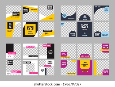 Set of Editable minimal square banner template. Colorful background color with stripe line shape. Suitable for social media post and web internet ads