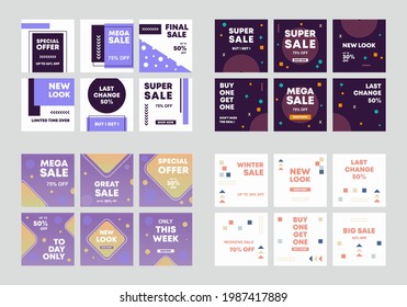Set of Editable minimal square banner template. Colorful background color with stripe line shape. Suitable for social media post and web internet ads