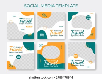 Set of Editable minimal square banner template. Yellow and green background color with liquid shape. Suitable for social media post and web internet ads. Vector illustration with photo college