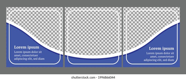Conjunto de plantilla de banner cuadrado mínimo editable. Color de fondo blanco y azul con forma de línea de rayas. Adecuado para publicaciones en medios sociales y anuncios en internet. Ilustración vectorial con colegio fotográfico