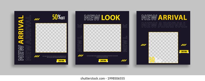 Set of Editable minimal square banner template. Yellow blue background color with geometric shapes for social media post and web internet ads. Vector illustration	