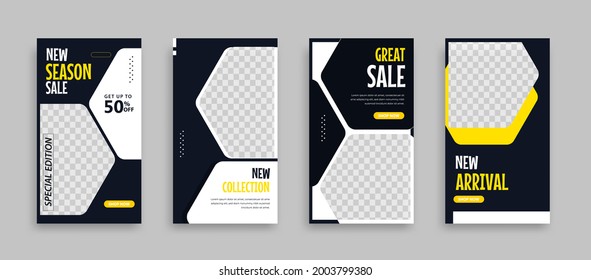 Set of Editable minimal square banner template. Blue yellow white background color with geometric shapes for social media post, story and web internet ads. Vector illustration
