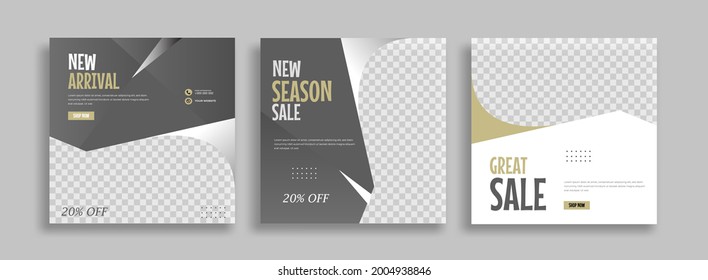 	
Set of Editable minimal square banner template. Brown green white background color with geometric shapes for social media post and web internet ads. Vector illustration