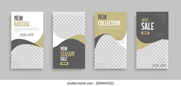 Set of Editable minimal square banner template. Black white geometric shapes for social media post, story and web internet ads. Vector illustration	